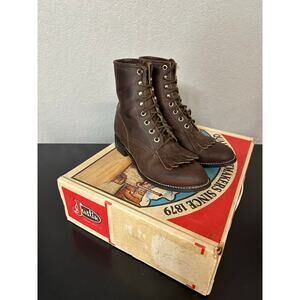 Justin Leather Lace Up Roper Boots Women 4D Brown Witchy Grunge Cottage Cowgirl